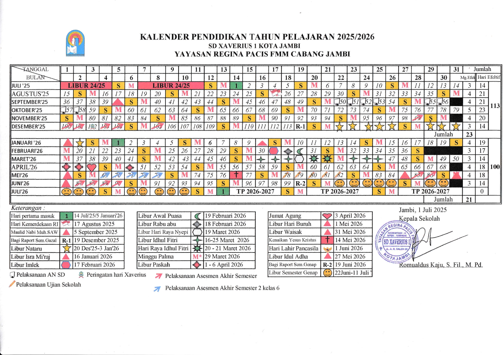 Kalender Pendidikan Tahun Pelajaran 2025-2026 SD Xaverius 1 Jambi_page-0001